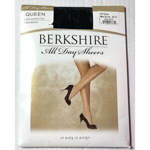 Berkshire Shimmers All Day Sheers Sandalfoot Pantyhose Off Black Queen 3X-4X